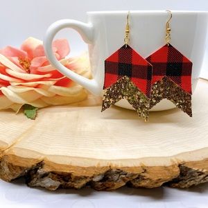 Layered Buffalo Plaid & Gold Glitter Earrings
